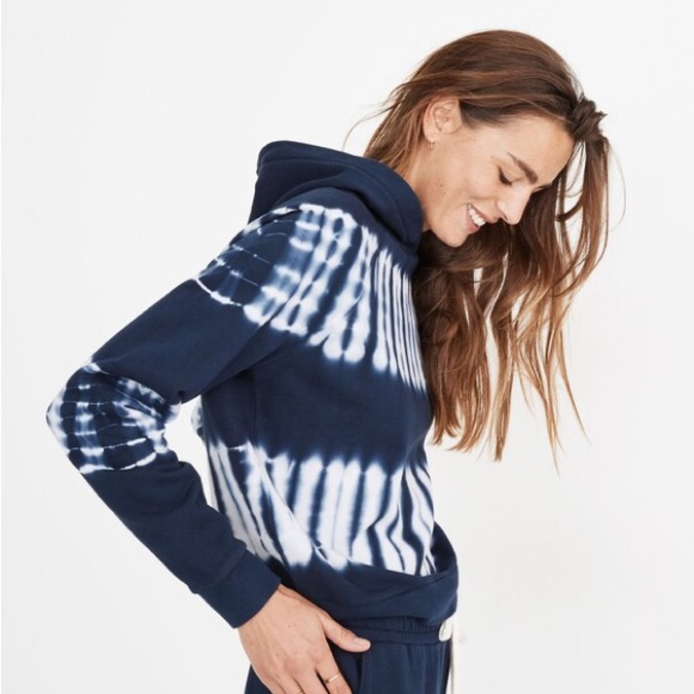NWT Madewell (Re)Sourced Cotton Retro Hoodie Sweatshirt Indigo Tie Dye XS MC256